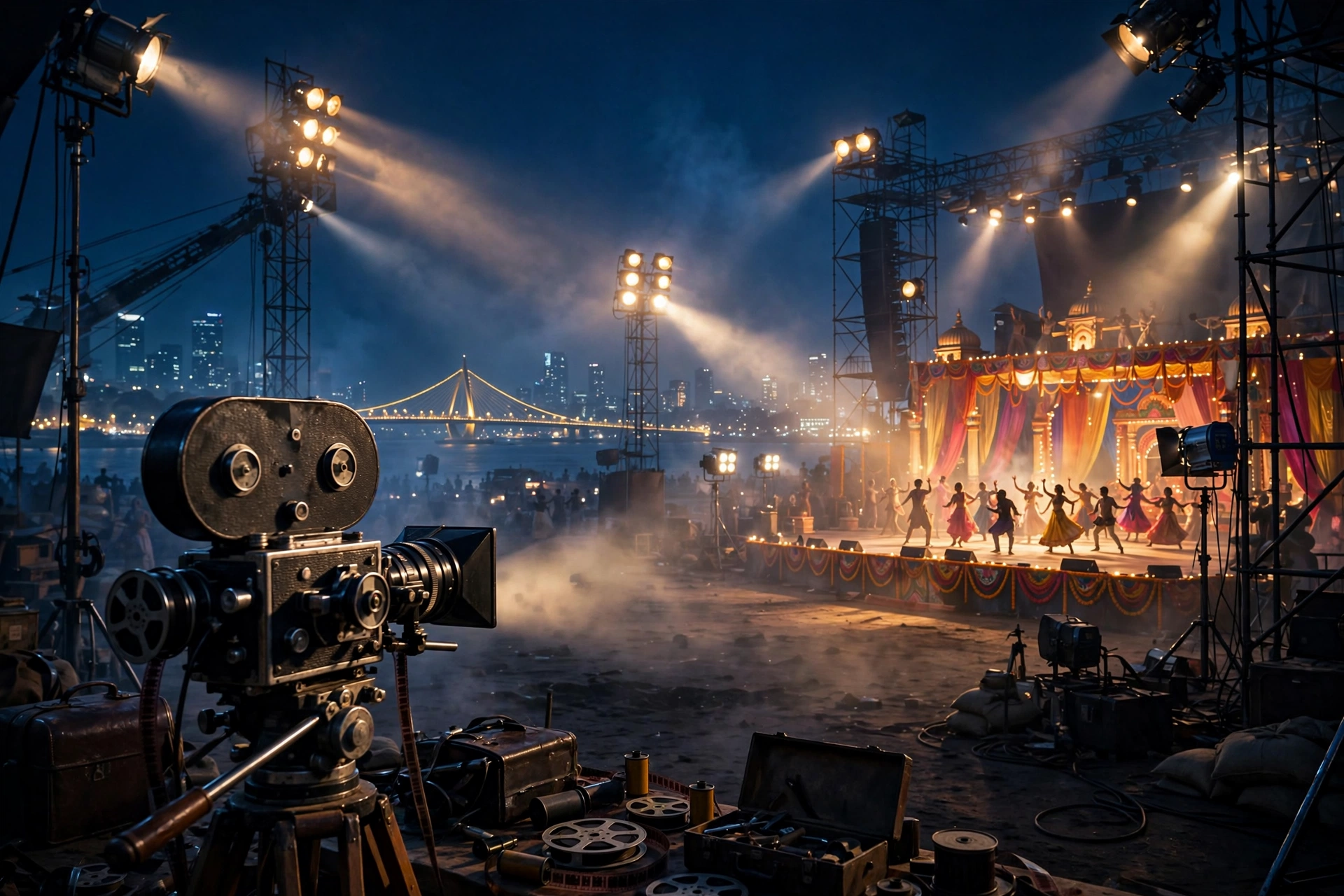 FilmyFly Indian cinema — Bollywood movie set at night